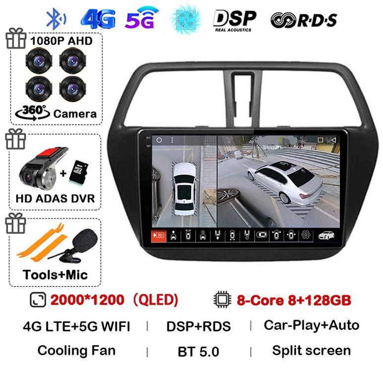 Android 14 Carplay WIFI 4G для Suzuki S-Cross SX4 2014 2015 2016 2017 Автомагнитола GPS Мультимедийный Плеер Стерео Головное Устройство DSP