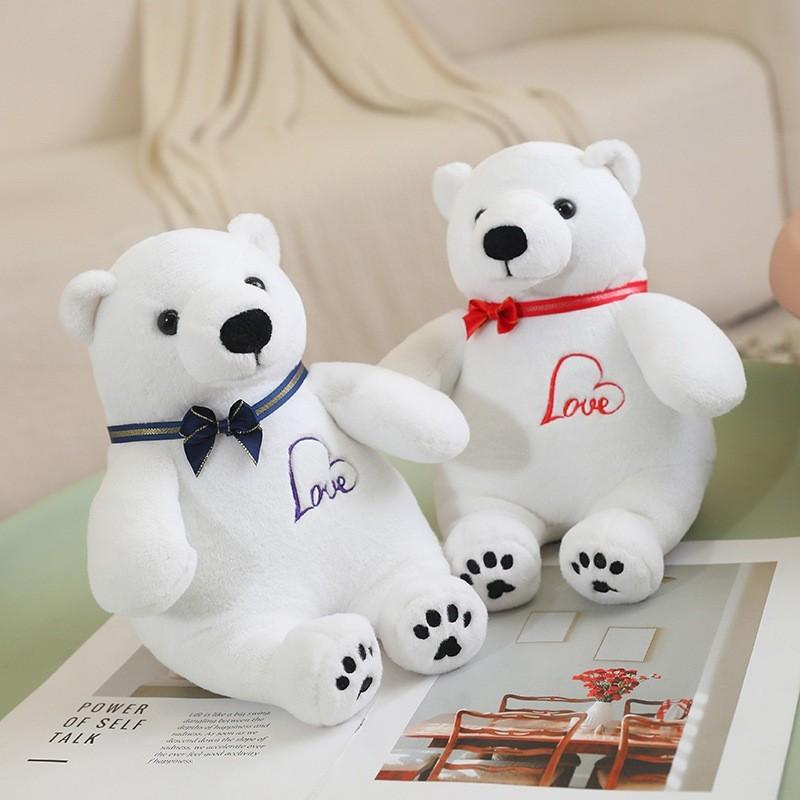 Bowtie Bear White Plush Toy Cartoon Animal Stuffed Doll Decoration Gift Kids