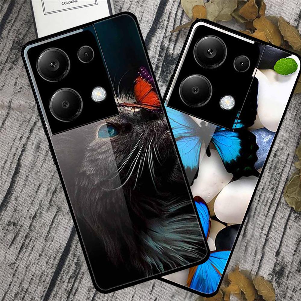 Чехол для Redmi NOTE 13 PRO 4G с закаленным стеклом и эстетичной цветной покраской
