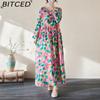 Весенне-летние женские винтажные длинные свободные хлопковые льняные платья больших размеров с цветочным принтом в праздничном стиле для путешествий и круглым вырезом