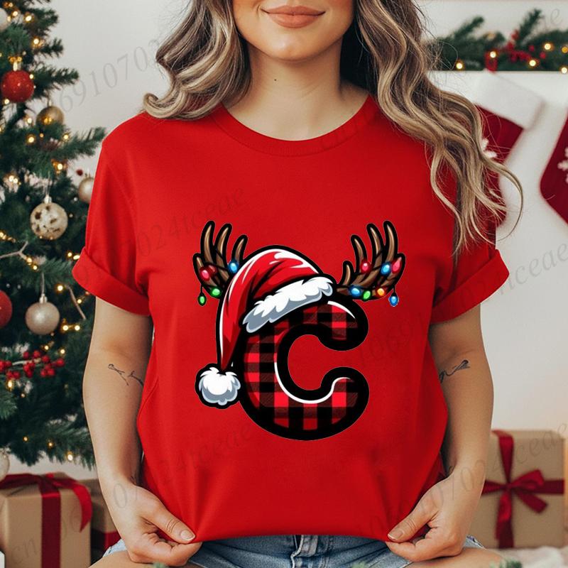 Christmas Alphabet Printed TShirt for Unisex Unisex Fashion Trendy Funny Casual Tops Santa Hat Reindeer Graphic Tshirt T Shirt