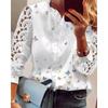 2024 Spring Elegant Long Sleeve Spliced Lace Blouse Women Sweet Print Ruffled Collar Tops White Shirt Loose Clothes 30642