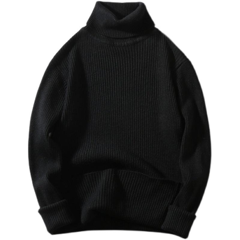Осенне-зимние свитера с воротником для мужчин, модные облегающие теплые вязаные пуловеры, мужские однотонные повседневные пуловеры с воротником