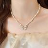Pearl Silver Bowknot Necklace Pendant Simple Pendant Chain Temperament Bow Necklace Pendant  Daily