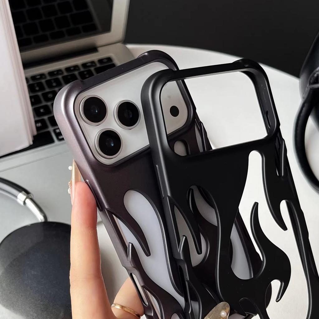 Силиконовый чехол с 3D полым узором «Пламя» с покрытием для iPhone 17 Air 16 15 14 13 12 11 Pro Max Plus, с рассеиванием тепла, мягкий бампер