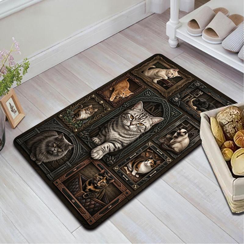 Feline Portraits Gallery Pattern Rug Floor Mat for Living Room or Bedroom Soft and Comfortable Carpet a Gift for Birthday and Holiday.