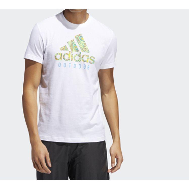 adidas Мужская футболка с круглым вырезом, принтом логотипа, коротким рукавом, топ белый FM7528