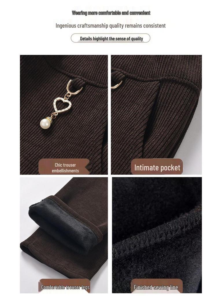 Бабушкины вельветовые брюки больших размеров на флисовой подкладке для весны, осени и зимы