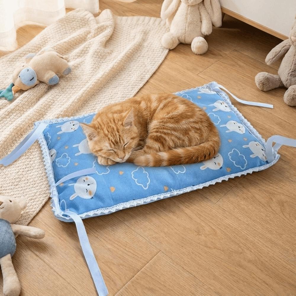 Double Sided Cat Cage Platform Mat Cartoon Pattern Adjustable Pet Cage Hammock Strap Up Style Comfortable Pet Hammock Bed