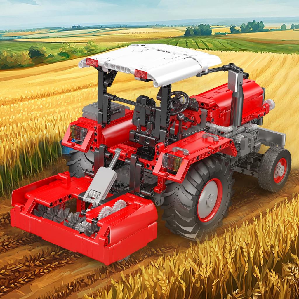 Mould King 17064 Farm Tractor Model Building Block Kit, Remote Control High-Tech 3-in-1 Tractor Model Heavy-Duty Forklift Building Block Kit (Over