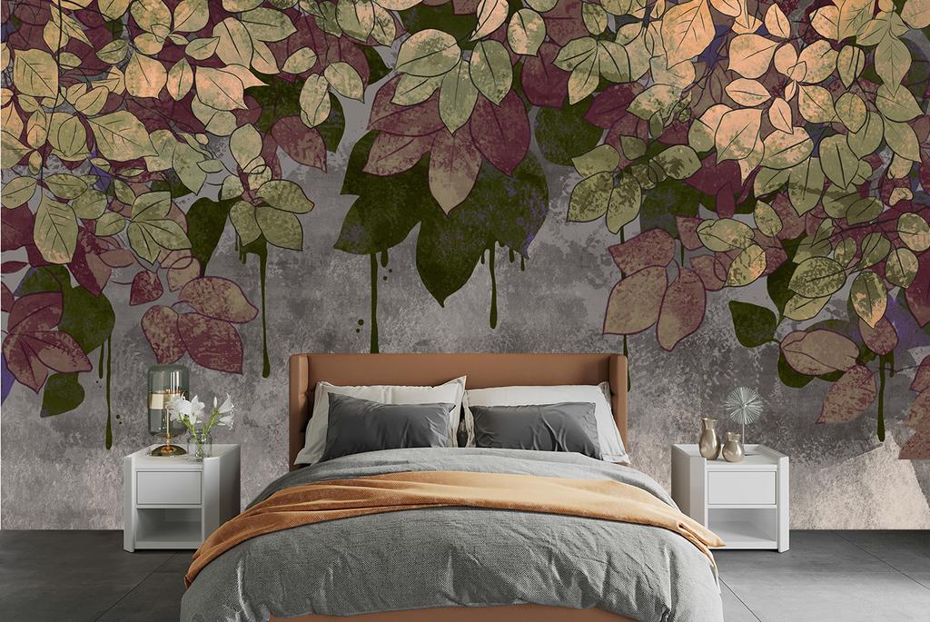 Wallpaper Leaves on concrete