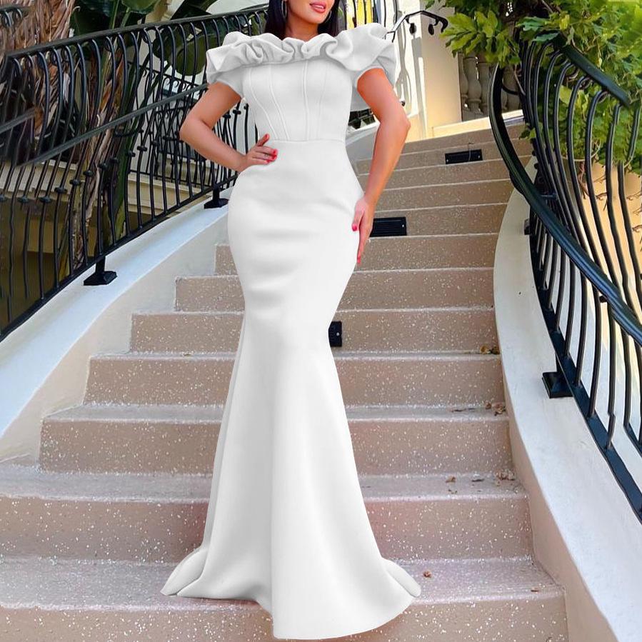 Женское вечернее платье на одно плечо в европейском и американском стиле с вырезом «рыбий хвост» — однотонная летняя длинная юбка
