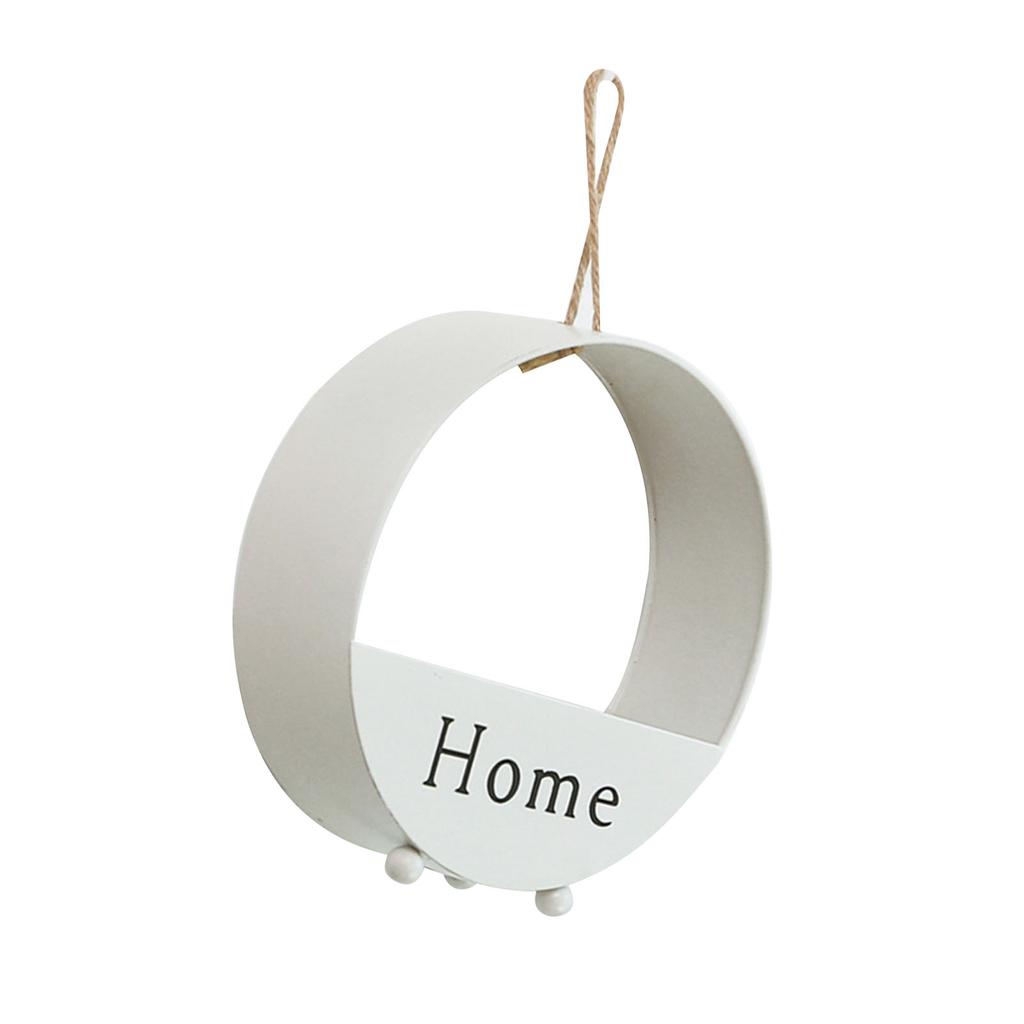 Iron Basket White Round Wall Hanging Decoration Organizer Modern Style Wall Storage for Living Room Dining Room