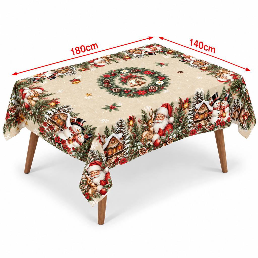 Christmas Tablecloth Holly Poinsettia Xmas Table Cover Christmas Decorations for Home Navidad Noel Gift New Year Tablecover