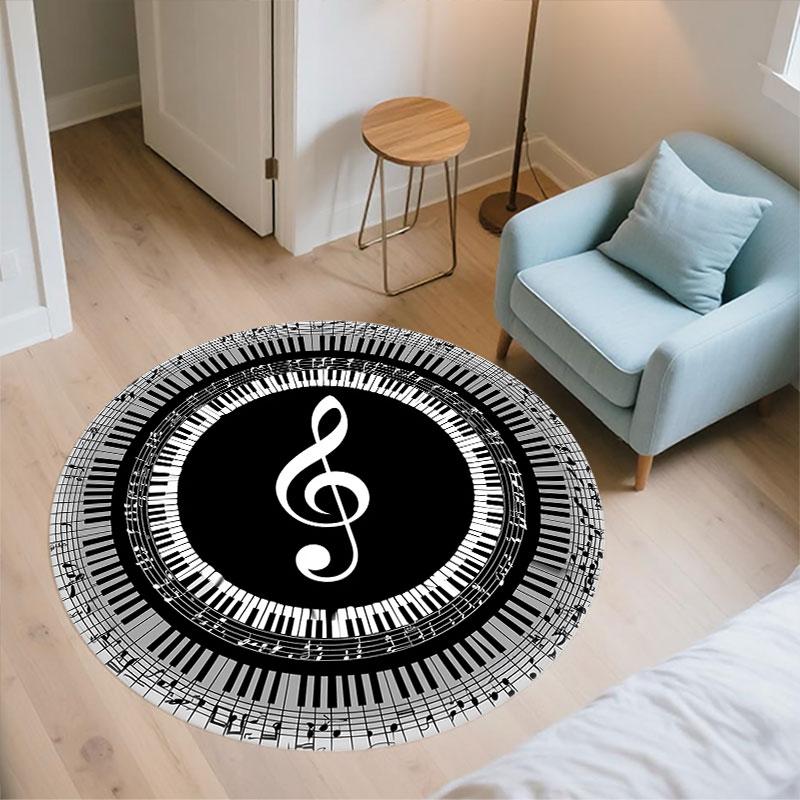 Music Notes pattern round rug,Carpet Rug for Living Room Bedroom Playroom ,Non-slip Floor Mat,Holiday Gifts and Birthday Gifts.