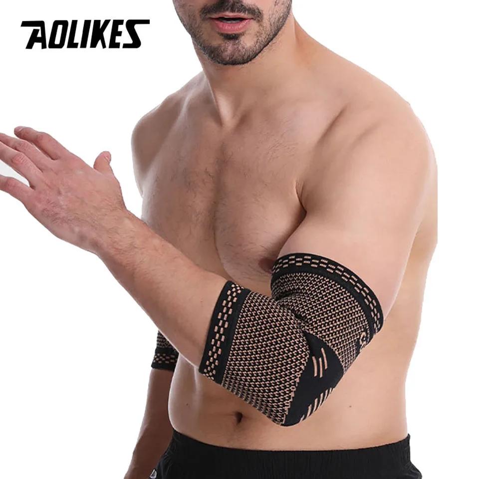 AOLIKES Медные нейлоновые налокотники Бандаж Медный налокотник Компрессия для спорта Тренировки Артрит Облегчение боли и поддержка