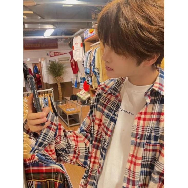 2024 Plaid Long Sleeve Shirt Japanese Hong Kong Style Ins Loose Shirt Boys Summer Trendy Versatile Casual Coat