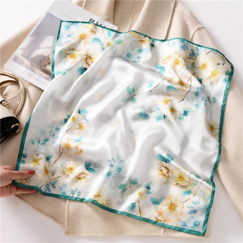 53x53cm 100% Mulberry Silk Scarf Luxury Square Hair Bandana Elegant Head Wrap Neckerchief Sunscreen Shawl for Women