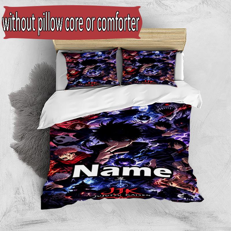 3pcs Duvet Cover Set (1*Duvet Cover + 2*Pillowcase, Without Core), Custom Name Jujutsu Kaisen Pattern Bedding Set, Home Bedroom Decor Gift