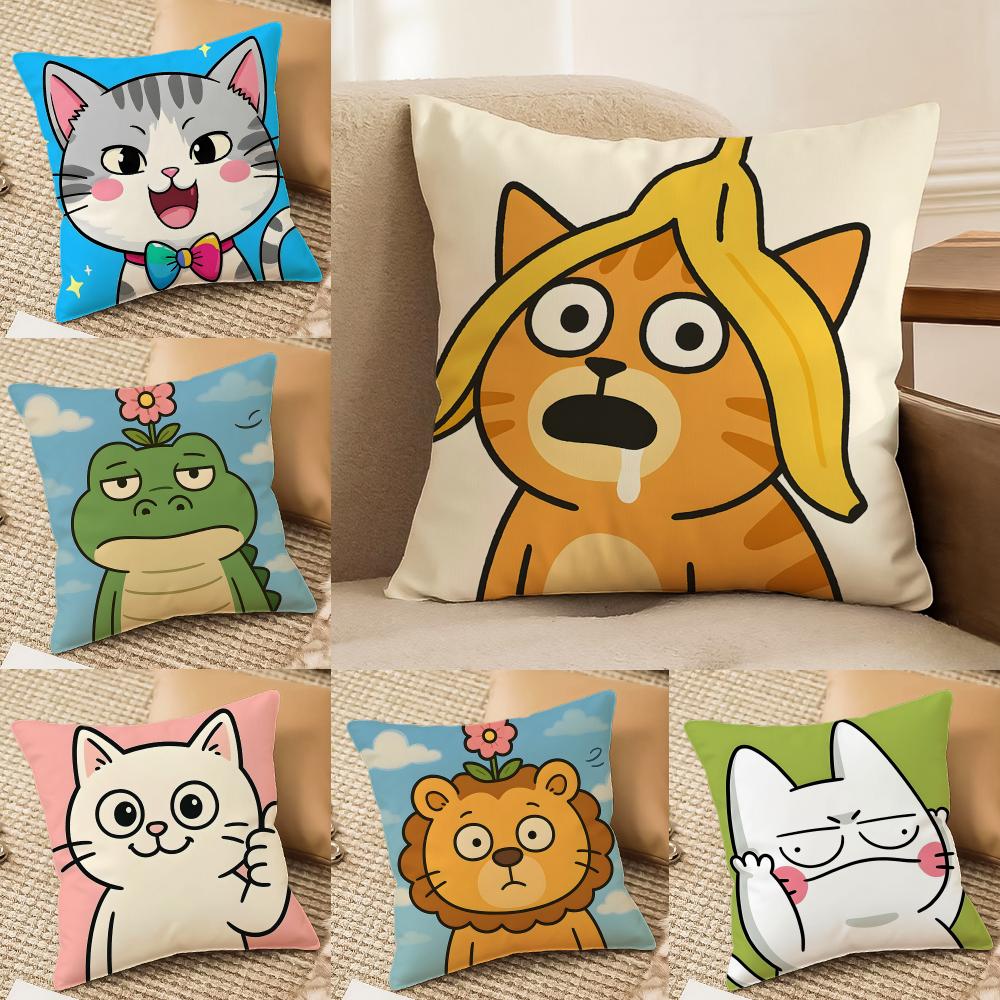 Surprised cat funny party pattern Cushion Cover DoubleSided Plush Sofa Cushion Covers Organic Breathable Invisible Zipper