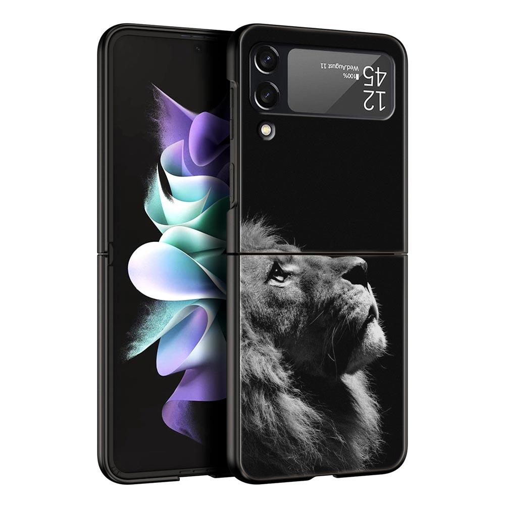 Lion Wild Animals Phone Case For Samsung Galaxy Z Flip3 Flip4 Flip5 Shell For Z Flip 3 Flip 5 4 5G Black Hard Folding Cover
