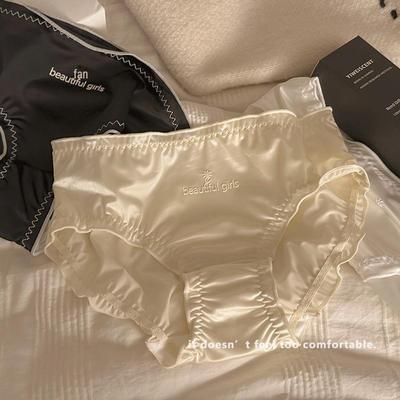 Женские атласные трусики со средней посадкой и антибактериальным хлопковым шаговым швом, большого размера, дышащие, с деревянными ушками.