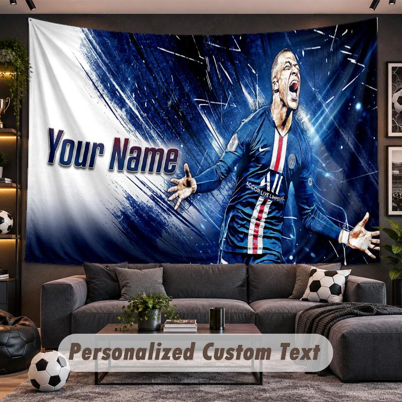 Wall Hanging Tapestry Custom NameKylian Mbappe Pattern Personalized Printed Fabric Wall Decor