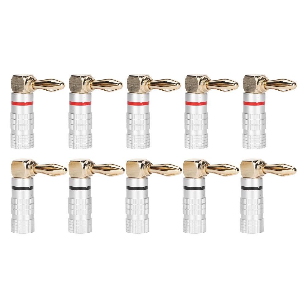 10PCS 24K Copper Gold Plated 90 Degree Right Angle Banana Plugs for 4mm Speaker Cable Sound Jack