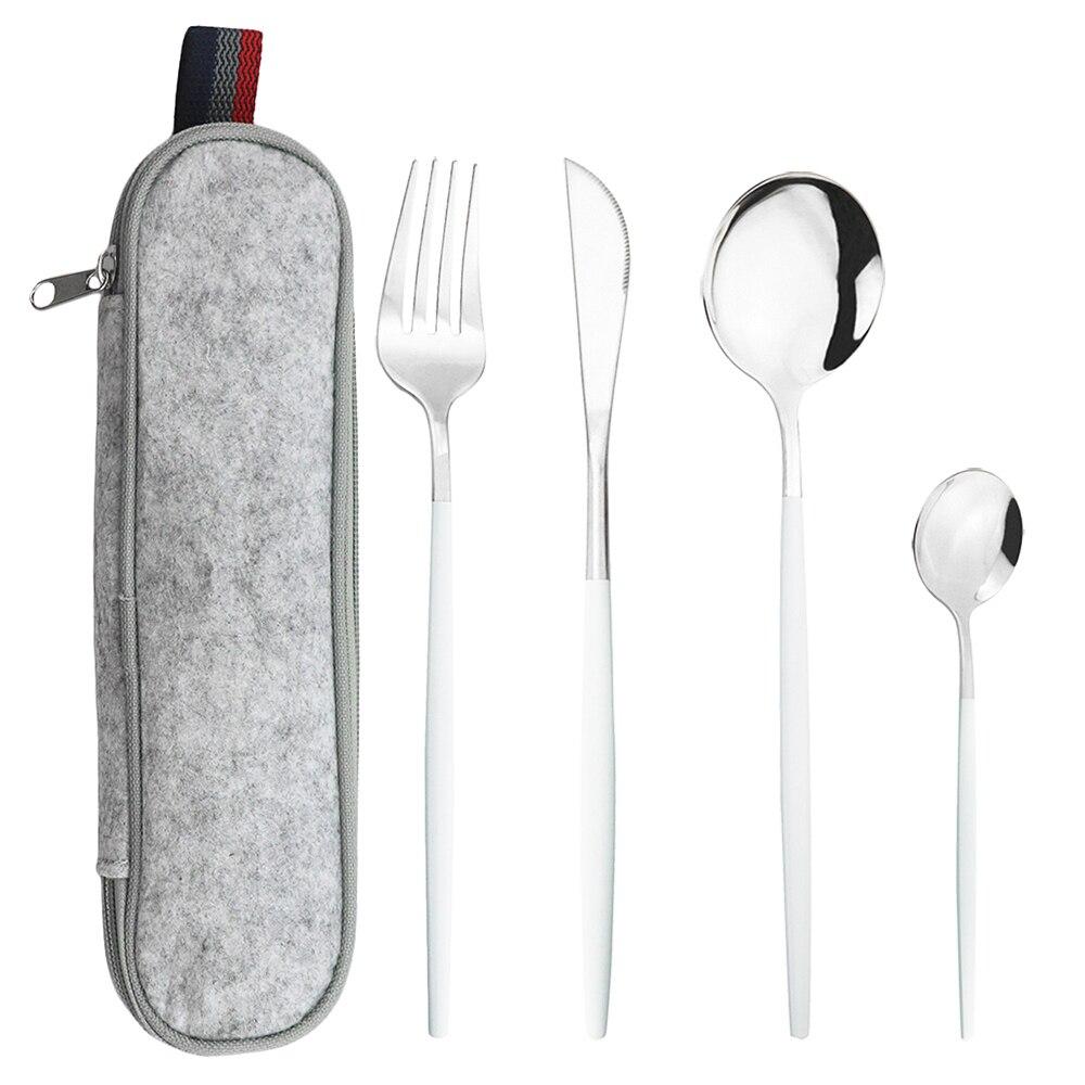 Мятно-зеленый, золотой набор столовой посуды, набор столовых приборов для кемпинга, нож, вилка, ложка с портативной серой сумкой, набор посуды из нержавеющей стали