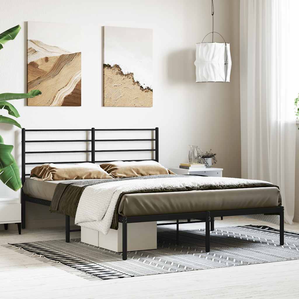 Metal Bed Frame with Headboard Black 120 x 200 cm