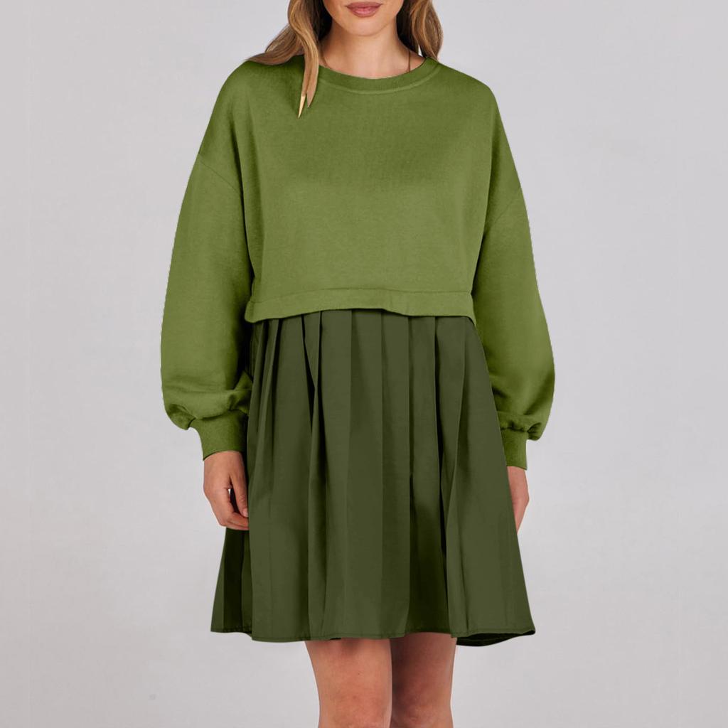 Женское платье-толстовка большого размера с длинным рукавом в стиле пэчворк, пуловер, топы, платье-толстовка