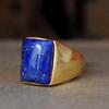Genuine Natural Lapis Lazuli Sterling Silver Yellow Gold Overlay Ring Jewelry, Unique Handmade Signet Lapis Ring Jewelry