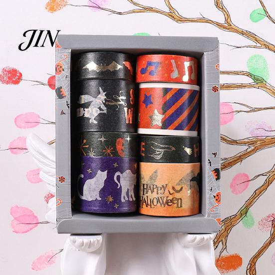 Halloween Washi Tape 8 Rolls Tape, Spooky Bat Witch Cat Pattern Decorative Japanese Paper for Junk Journaling Supplies, Scrapbooking, DIY Crafts, Gift