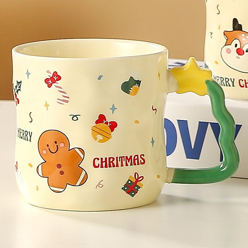 Creative High Value Ceramic Cup Christmas Mug Household Cup Holiday Gift Souvenir with Cover Spoon Water Cup Gift