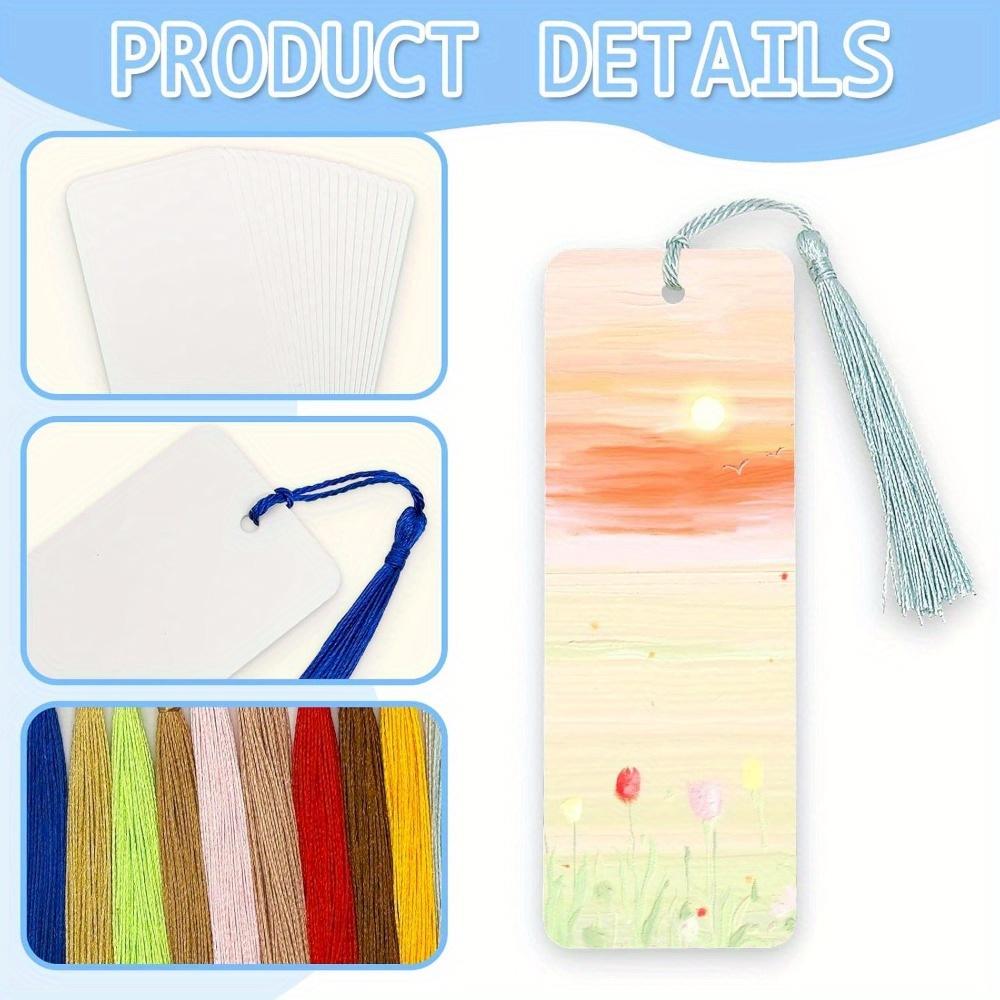 50pcs Blank Bookmarks with Colorful Tassels White Cardstock Bookmarks Bulk Craft Paper Bookmarks for DIY Projects and Gifts Tags Reading Weddings