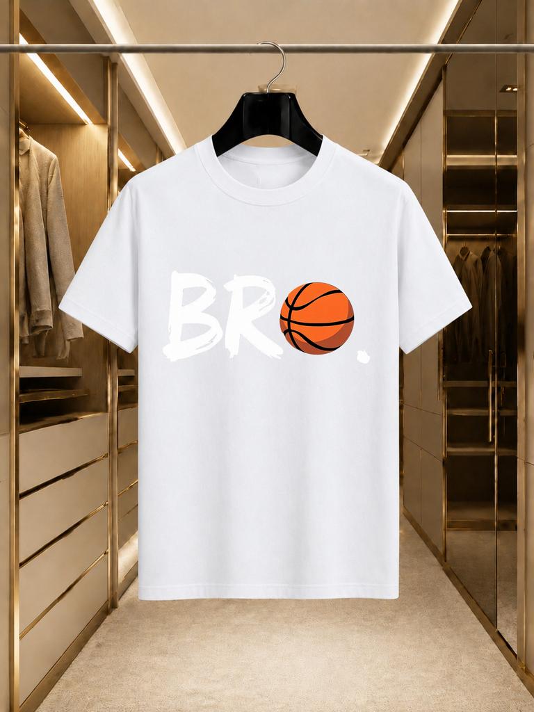2026 New Arrival 100 Cotton Tshirt Br Brush Letter Replace Basketball Dot Print Crew Neck Unisex Basketball Sports Loose Casual S