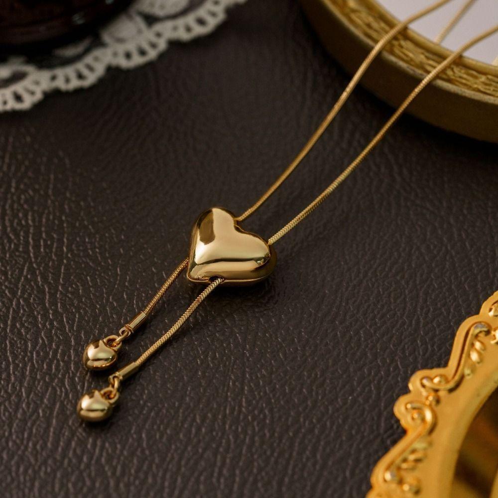 Gold Color Heart Chain Necklace Alloy Heart Pendant Necklace Bijoux Femme