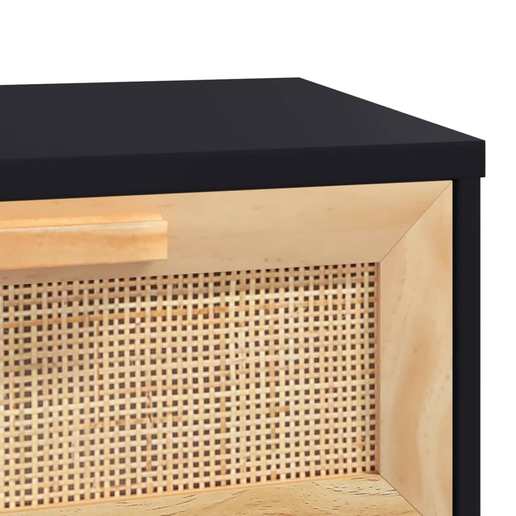 Console Table Black 80x30x75 cm Solid Pine Wood Natural Rattan