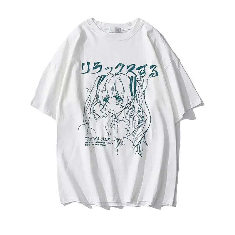 Женская одежда Женская футболка Y2k Японские футболки Harajuku с рисунком Kawaii Футболки с принтом аниме Футболка большого размера Плюс Размер Гранж Топ