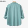 ZANZEA Women Casual Turn Down Collar Loose 3/4 Sleeve Hight Low Blouse