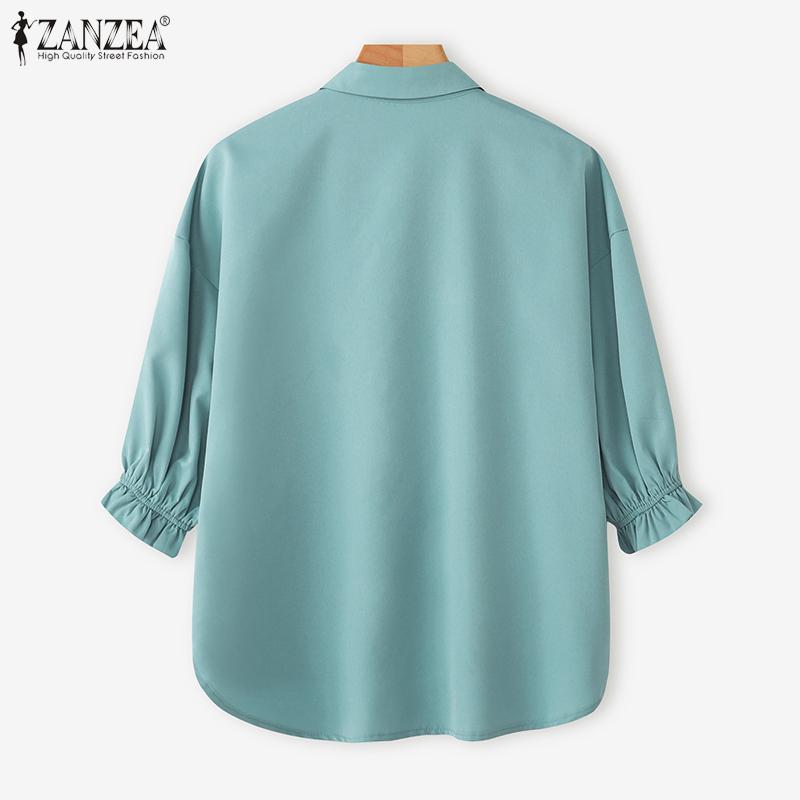 ZANZEA Women Casual Turn Down Collar Loose 3/4 Sleeve Hight Low Blouse