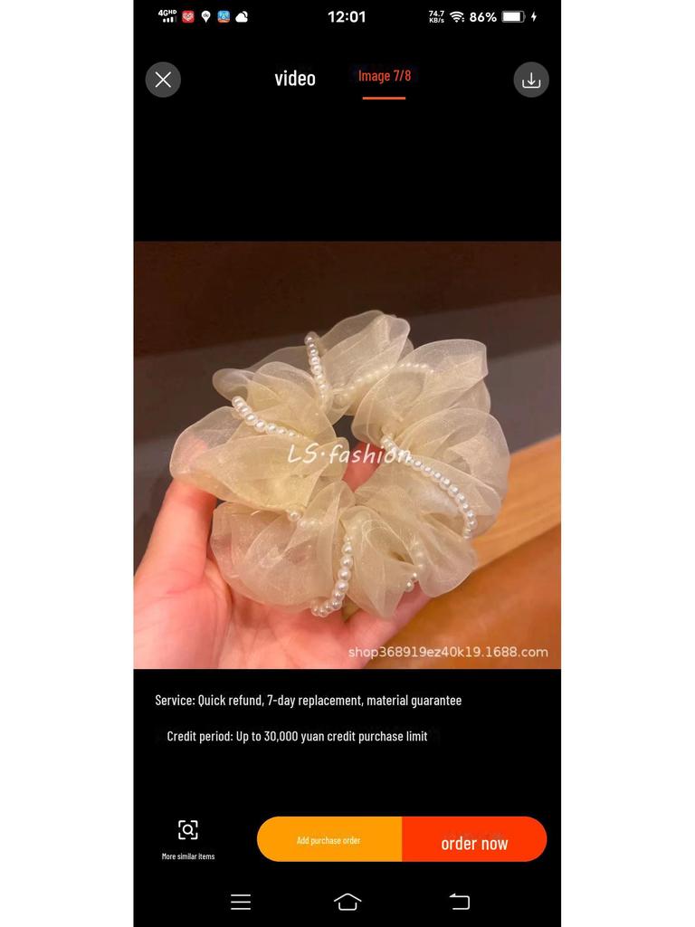 Осенний стиль Милое жемчужное кольцо для волос из органзы - модный аксессуар для волос знаменитостей