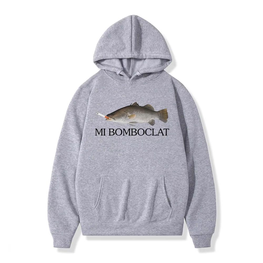 Смешные худи с мемом Bomboclat Fish Smoking Мужская Женская Одежда Пуловеры Модные Уличная одежда Оверсайз с капюшоном
