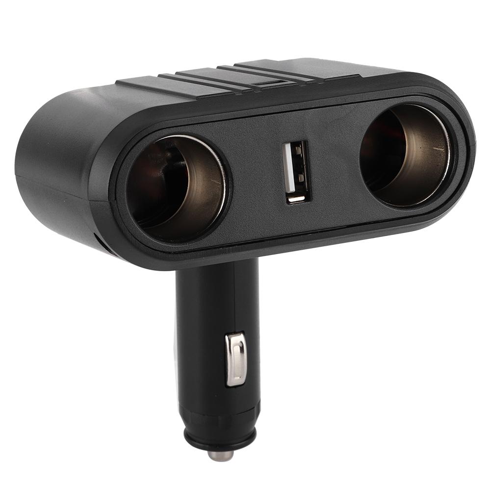 Universal Car 2 Way Cigar Lighter Splitter Charger Adapter with USB Fast Charge Port 12 24V