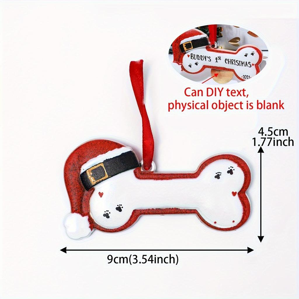 1pc Festive Santa Hat Bone Design Resin Christmas Ornament Perfect for Tree Decoration,Holiday Party Charm with Red Ribbon Loop,Christmas Decorations