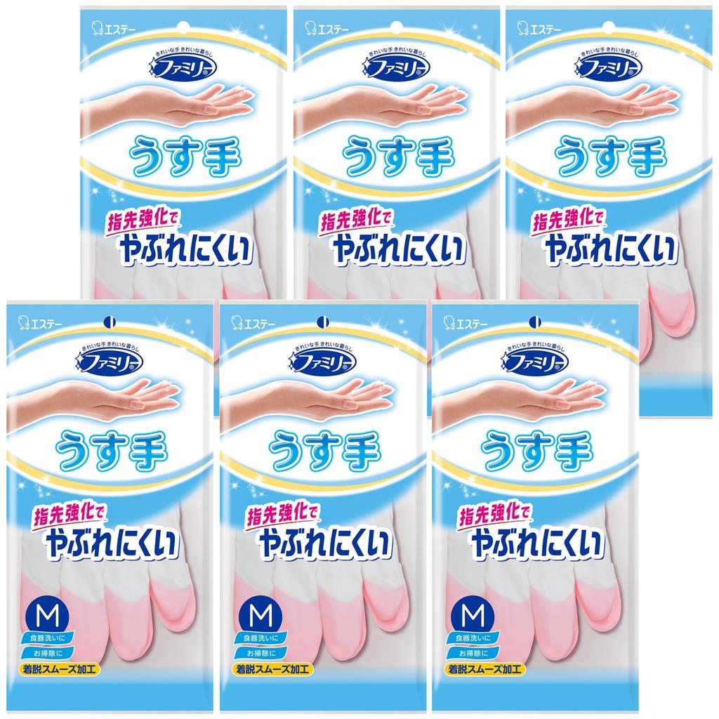 Family Household Vinyl Thin Reinforced M Pink X 6 Laundry [Bulk Purchase] Gloves, Gloves, Hands, Fingertips, Size, Pieces, Kitchen, Dishwashing,