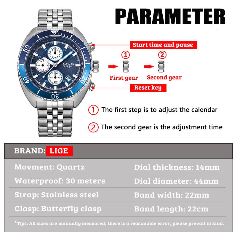LIGE Модные мужские часы Лучшие роскошные творческие кварцевые часы Светящиеся водонепроницаемые спортивные часы с хронографом