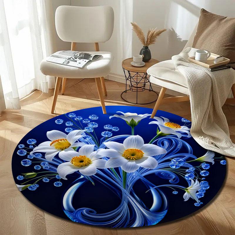 Elegant Round Pop Art Multicolor Carpet, Non-Slip Floor Mat for Living Room
