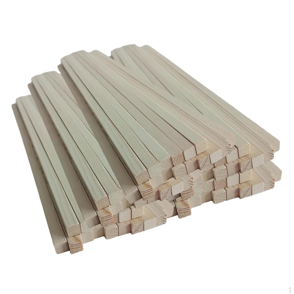 100 Pieces Unfinished Square Sticks Long Dowel Strips Wood Paint for Crafts