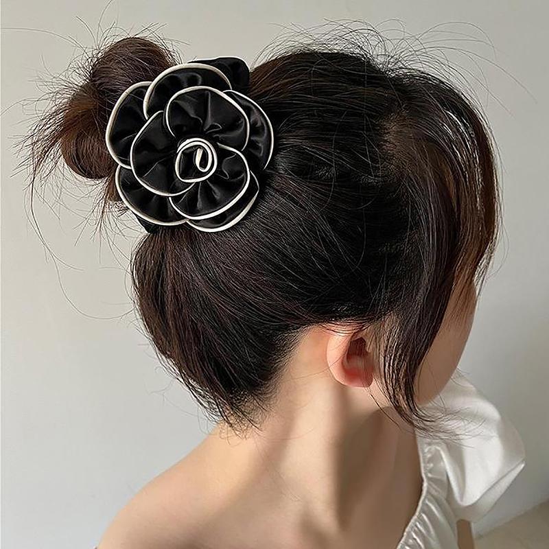 Корейский стиль Большие заколки-резинки для волос с камелией Модная универсальная цветочная эластичная резинка для волос для женщин и девочек Аксессуары для волос